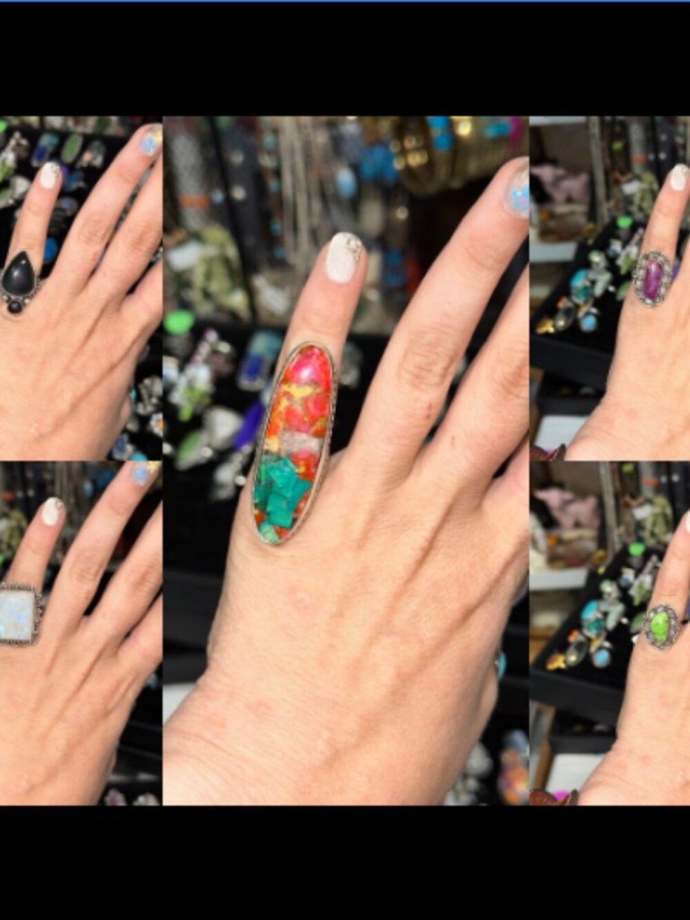 Sterling Silver Overlay Natural Stone Ring Size 6